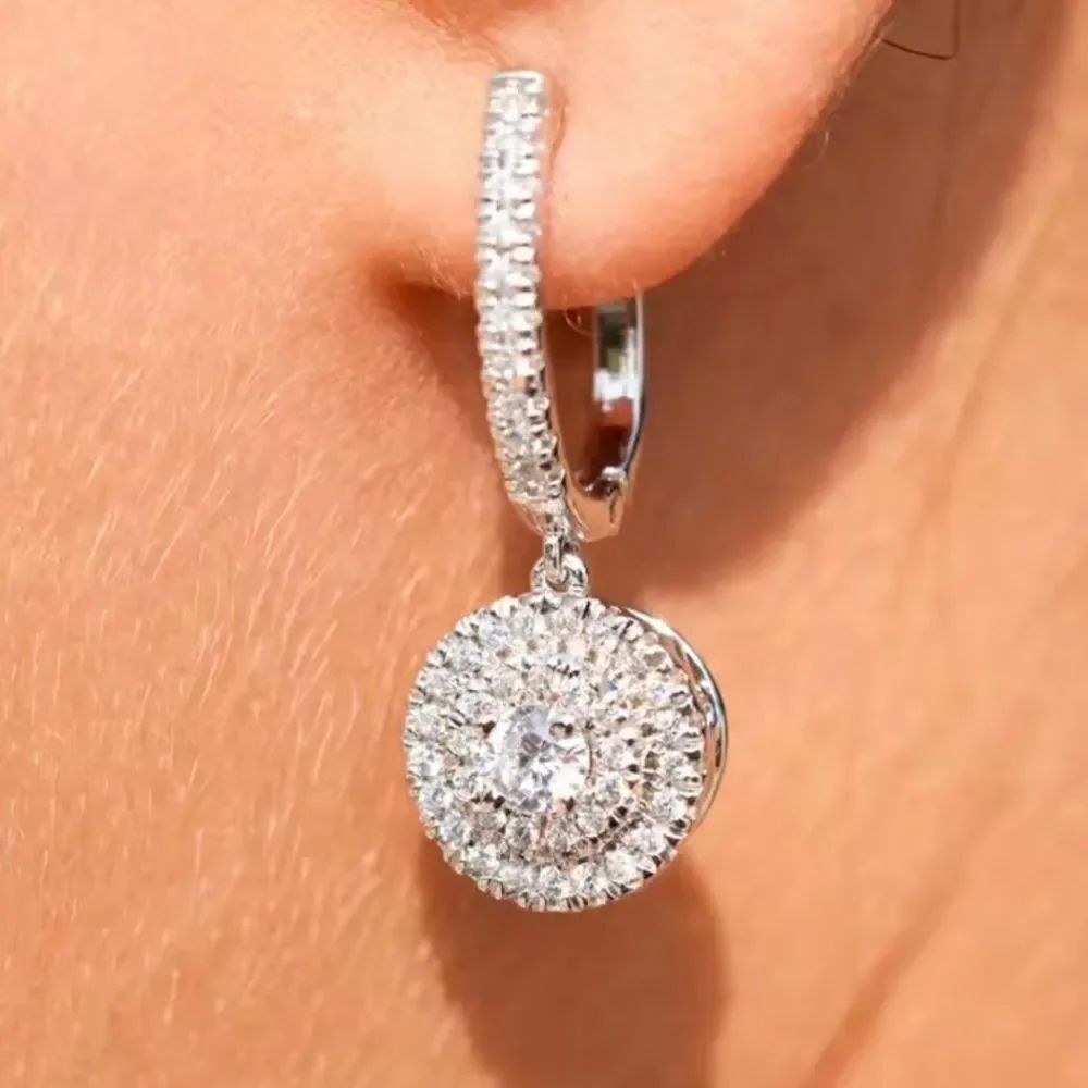 Silver Round Diamond Drop Earrings